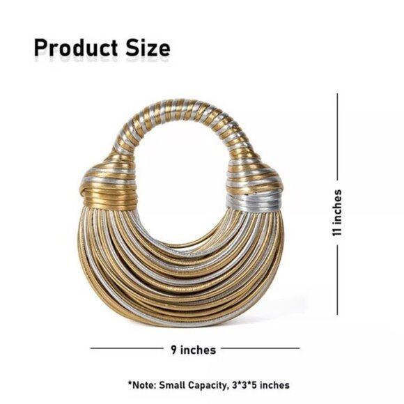 Alanni Knot Handbag Gold Silver Metallic Evening Handbag Mini Purse - Picture 3 of 9